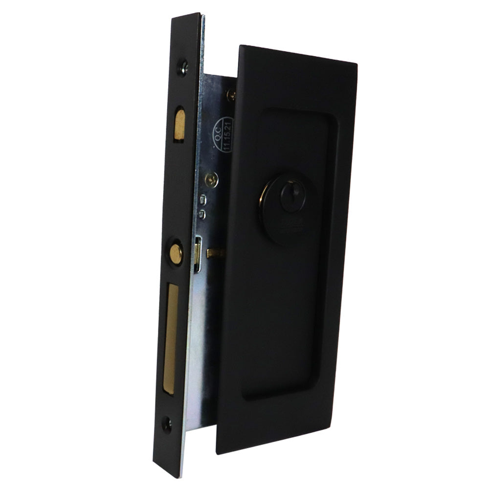 Emtek 2113US19138 Modern Rectangular Keyed Pocket Door Mortise Lock for 1-3/8" Door Flat Black Finish Main image