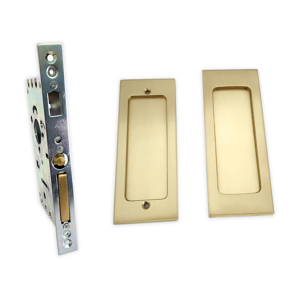 Emtek - Modern Rectangular Passage Pocket Door Mortise Lock for 1-3/8" Door - Satin Brass