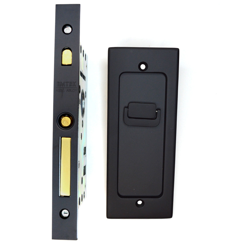 Emtek - Modern Rectangular Privacy Pocket Door Mortise Lock for 1-3/8" Door - Flat Black
