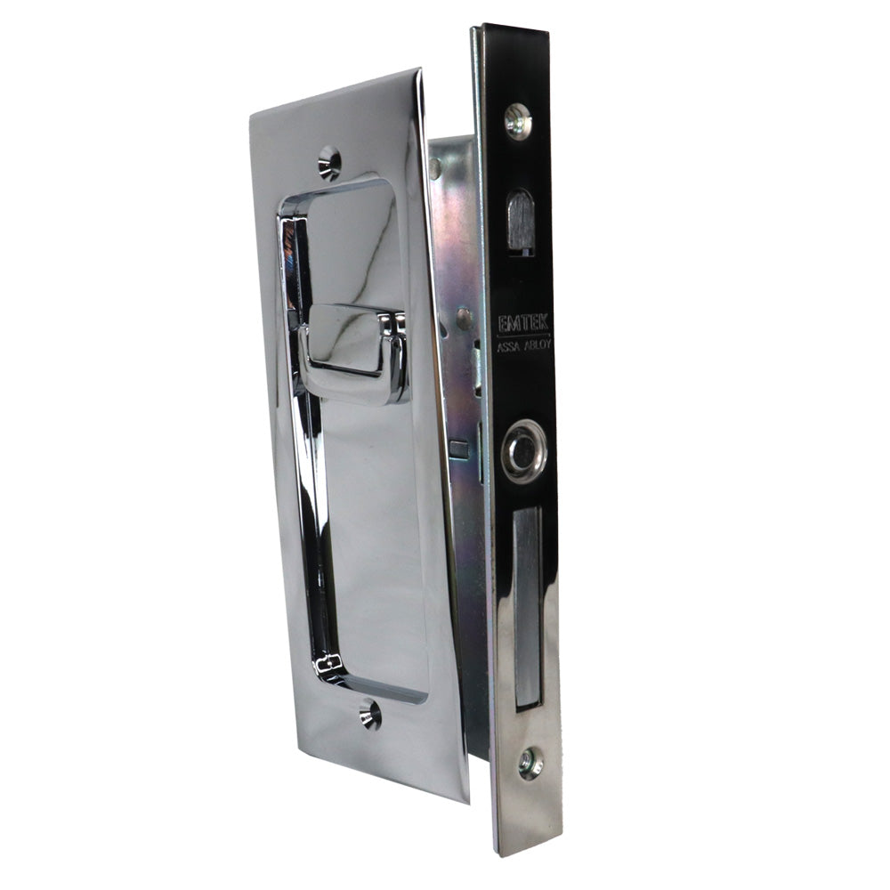 Emtek - Modern Rectangular Privacy Pocket Door Mortise Lock for 1-3/8" Door - Polished Chrome