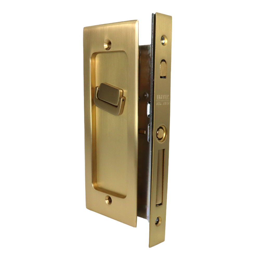 Emtek - Modern Rectangular Privacy Pocket Door Mortise Lock for 1-3/8" Door - Satin Brass