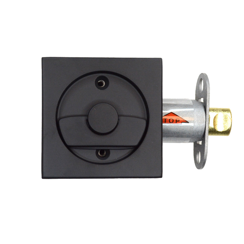 Emtek - Square Privacy Pocket Door Tubular Lock with Privacy Strike Plate and Dust Box for 1-3/8" to 1-3/4" Door - Flat Black