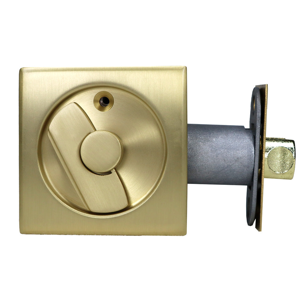 Emtek - Square Privacy Pocket Door Tubular Lock with Privacy Strike Plate and Dust Box for 1-3/8" to 1-3/4" Door - Satin Brass
