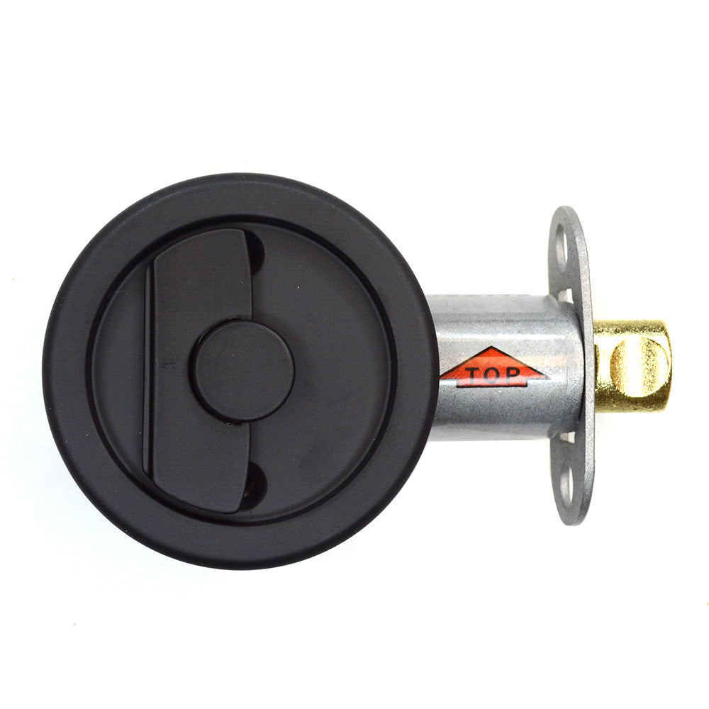 Emtek - Round Privacy Pocket Door Tubular Lock with Privacy Strike Plate and Dust Box for 1-3/8" to 1-3/4" Door - Flat Black