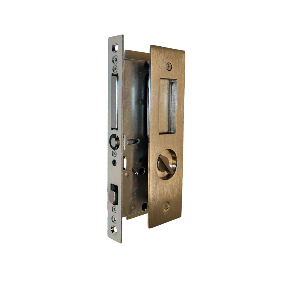 Emtek - Narrow Modern Rectangular Privacy Pocket Door Mortise Lock for 1-3/8" Door - Satin Nickel