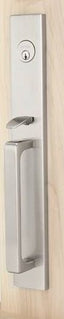 Emtek 4819HLOUS15LH Helios Lever Left Hand 2-3/8" and 2-3/4" Backset Single Cylinder Lausanne Tubular Handleset Satin Nickel Finish