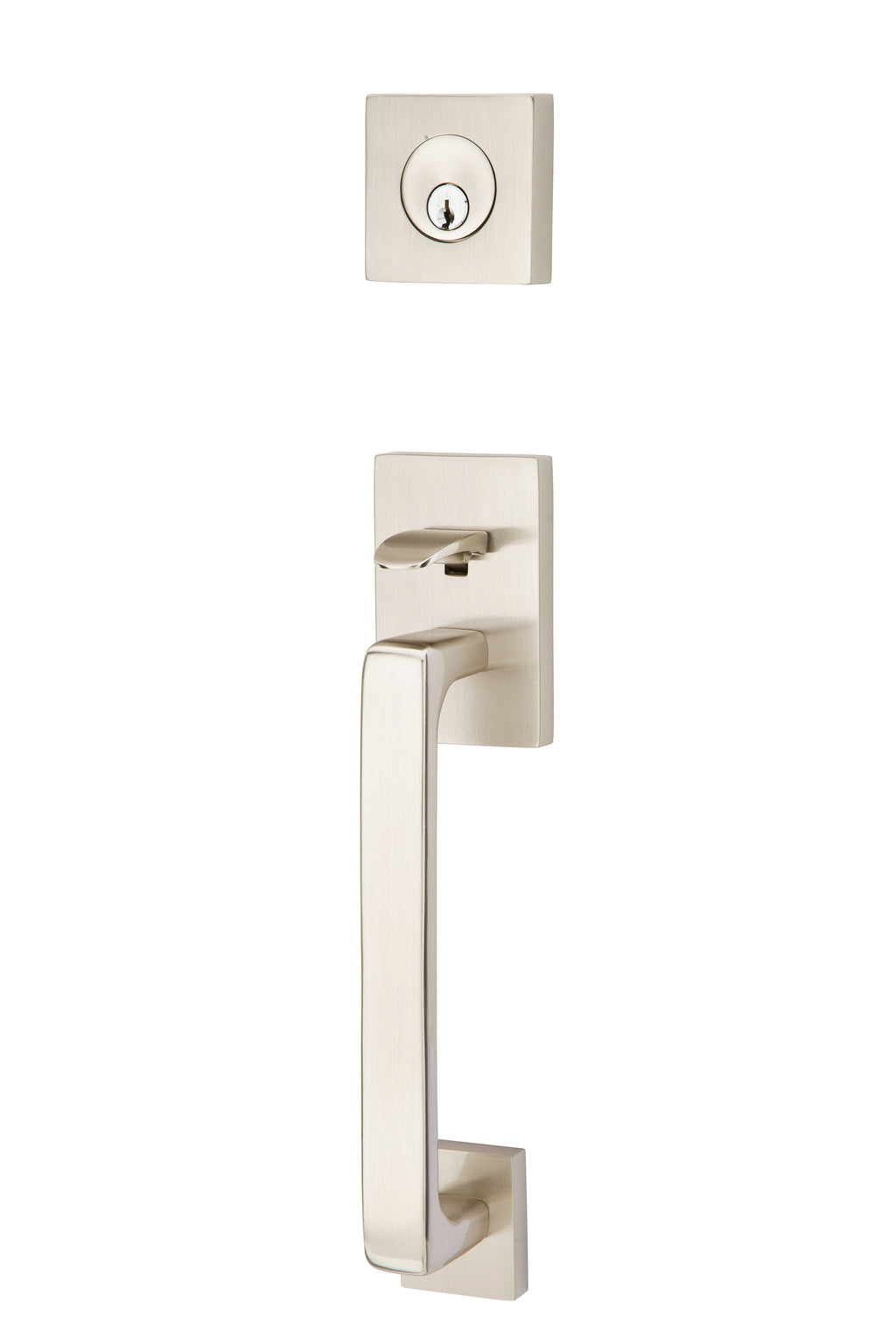 Emtek - Helios Lever 2-3/8" and 2-3/4" Backset Single Cylinder Baden Tubular Handleset - Satin Nickel (Right Hand)