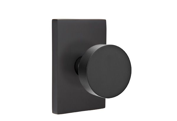 Emtek - Round Knob Dummy Pair with Modern Rectangular Rose for 1-1/4" to 2" Door - Flat Black