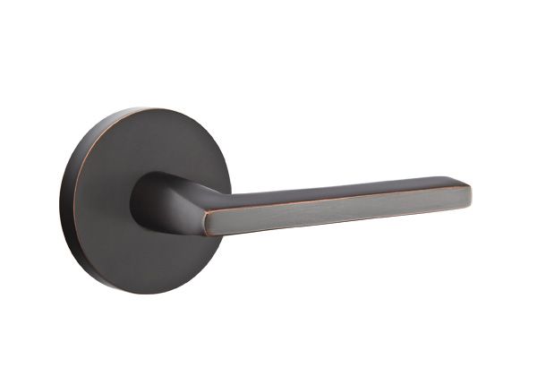 Emtek - Helios Lever 2-3/8" Backset Passage with Disk Rose for 1-1/4" to 2" Door - Oil Rubbed Bronze (Left Hand)