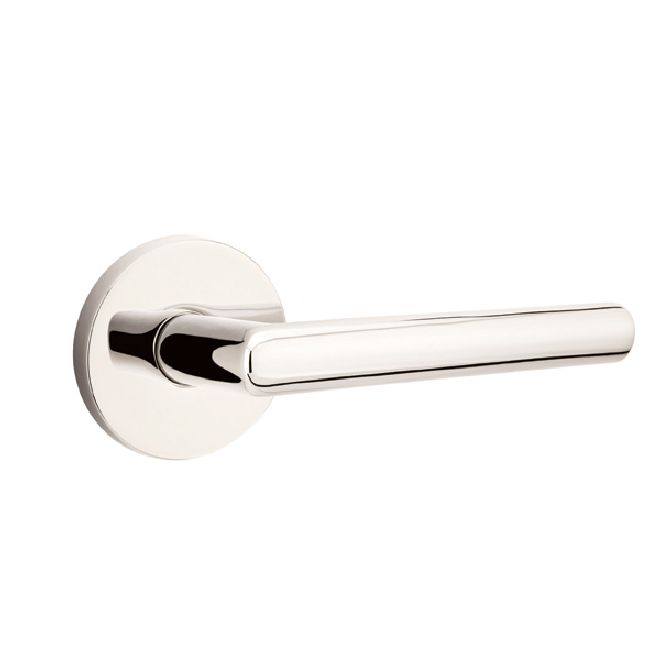 Emtek - Stuttgart Lever 2-3/8" Backset Passage with Disk Rose for 1-1/4" to 2" Door - Polished Nickel Lifetime (Right Hand)