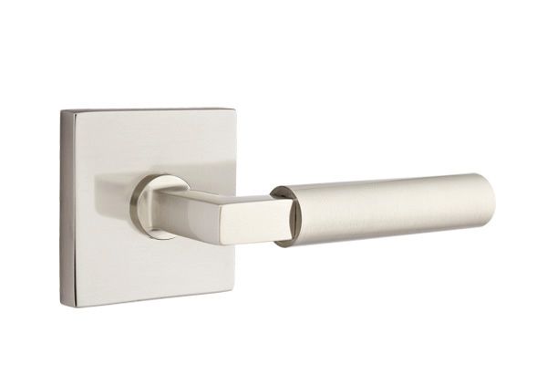 Emtek - Hercules Lever 2-3/8" Backset Passage with Square Rose for 1-1/4" to 2" Door - Satin Nickel (Right Hand)