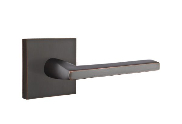 Emtek - Helios Lever 2-3/8" Backset Passage with Square Rose for 1-1/4" to 2" Door - Oil Rubbed Bronze (Right Hand)