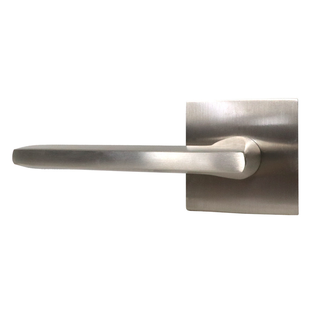 Emtek - Helios Lever 2-3/8" Backset with Radius Latch Strike Passage with Square Rose for 1-1/4" to 2" Door - Satin Nickel (Left Hand)