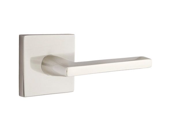 Emtek - Helios Lever 2-3/8" Backset Passage with Square Rose for 1-1/4" to 2" Door - Satin Nickel (Right Hand)