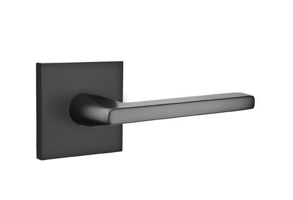 Emtek - Helios Lever 2-3/8" Backset Passage with Square Rose for 1-1/4" to 2" Door - Flat Black (Left Hand)