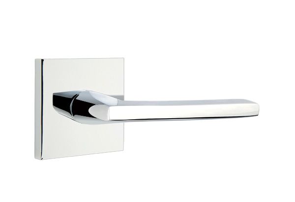 Emtek - Helios Lever 2-3/8" Backset Passage with Square Rose for 1-1/4" to 2" Door - Polished Chrome (Right Hand)