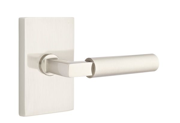 Emtek - Hercules Lever 2-3/8" Backset Passage with Modern Rectangular Rose for 1-1/4" to 2" Door - Satin Nickel (Left Hand)