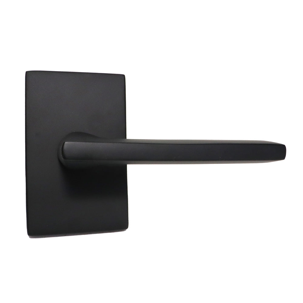 Emtek - Helios Lever 2-3/8" Backset with Radius Latch Strike Passage with Modern Rectangular Rose for 1-1/4" to 2" Door - Flat Black (Right Hand)