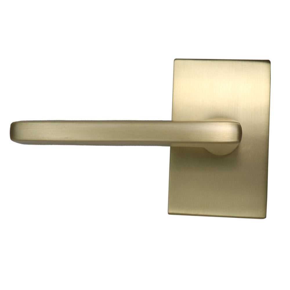 Emtek - Helios Lever 2-3/8" Backset with Radius Latch Strike Passage with Modern Rectangular Rose for 1-1/4" to 2" Door - Satin Brass (Left Hand)