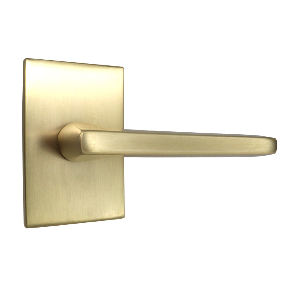 Emtek 5112HLOUS4RH.RLS Helios Lever Right Hand 2-3/8" Backset with Radius Latch Strike Passage with Modern Rectangular Rose for 1-1/4" to 2" Door Satin Brass Finish Main image