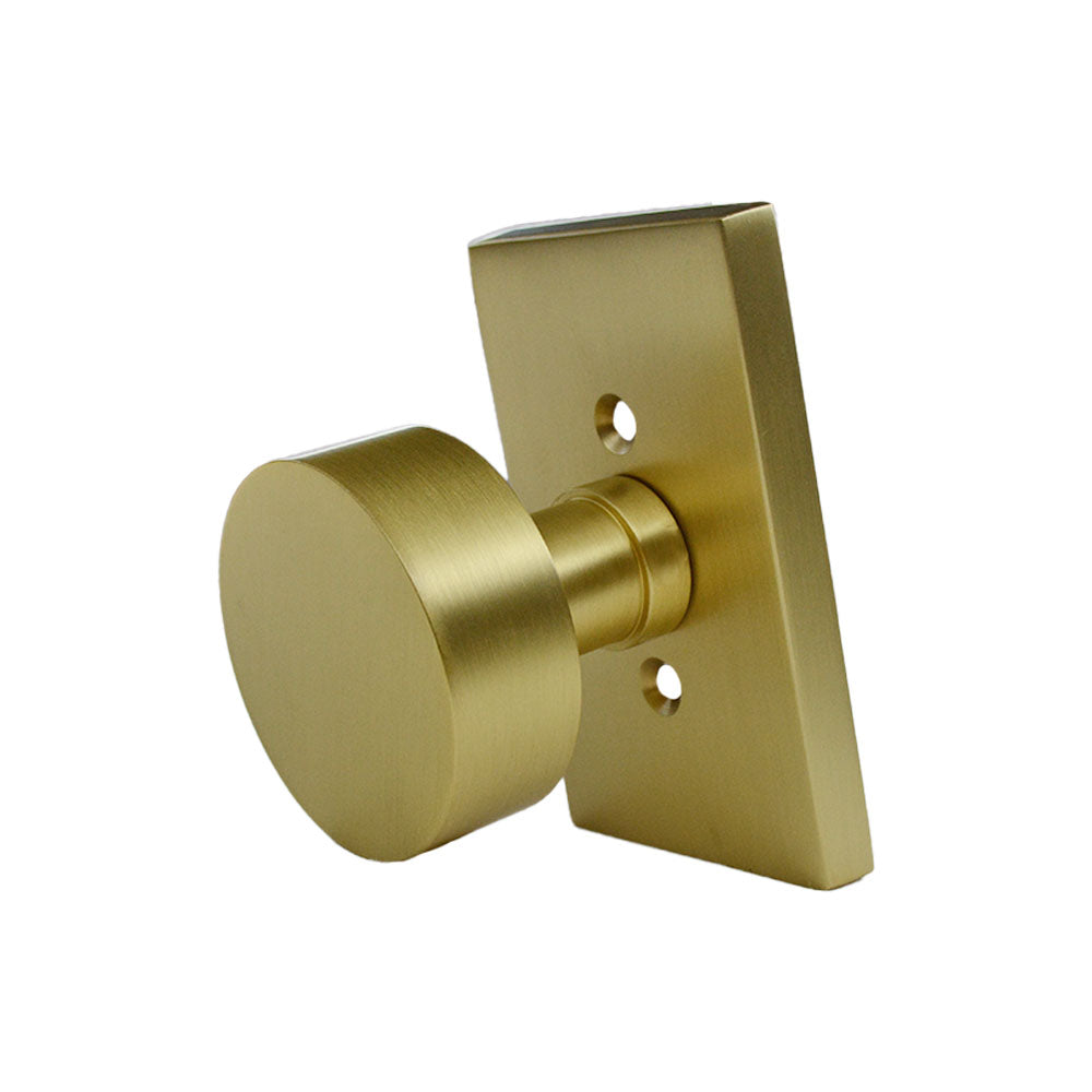 Emtek 5112ROUUS4 Round Knob 2-3/8" Backset Passage with Modern Rectangular Rose for 1-1/4" to 2" Door Satin Brass Finish Main image
