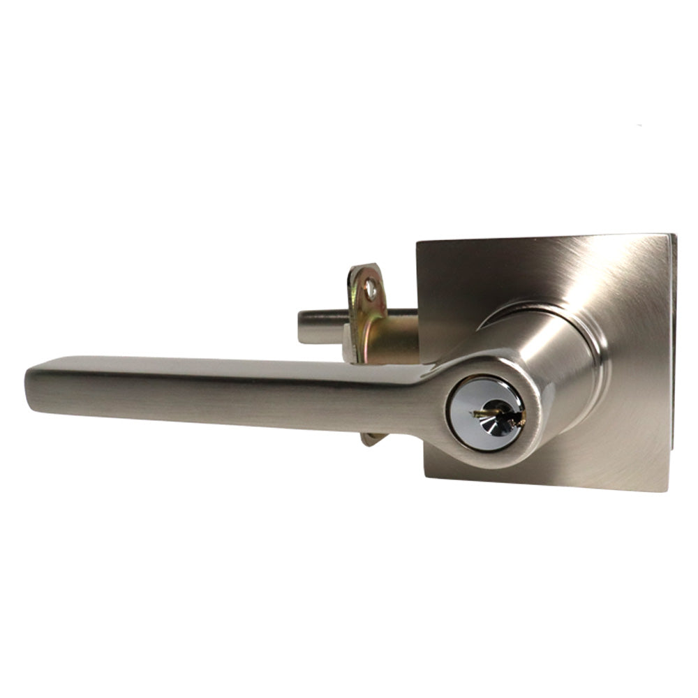Emtek - Helios Lever 2-3/8" and 2-3/4" Backset with Radius Latch Strike Keyed Entry with Square Rose for 1-3/8" to 2-1/16" Door - Satin Nickel (Left Hand)