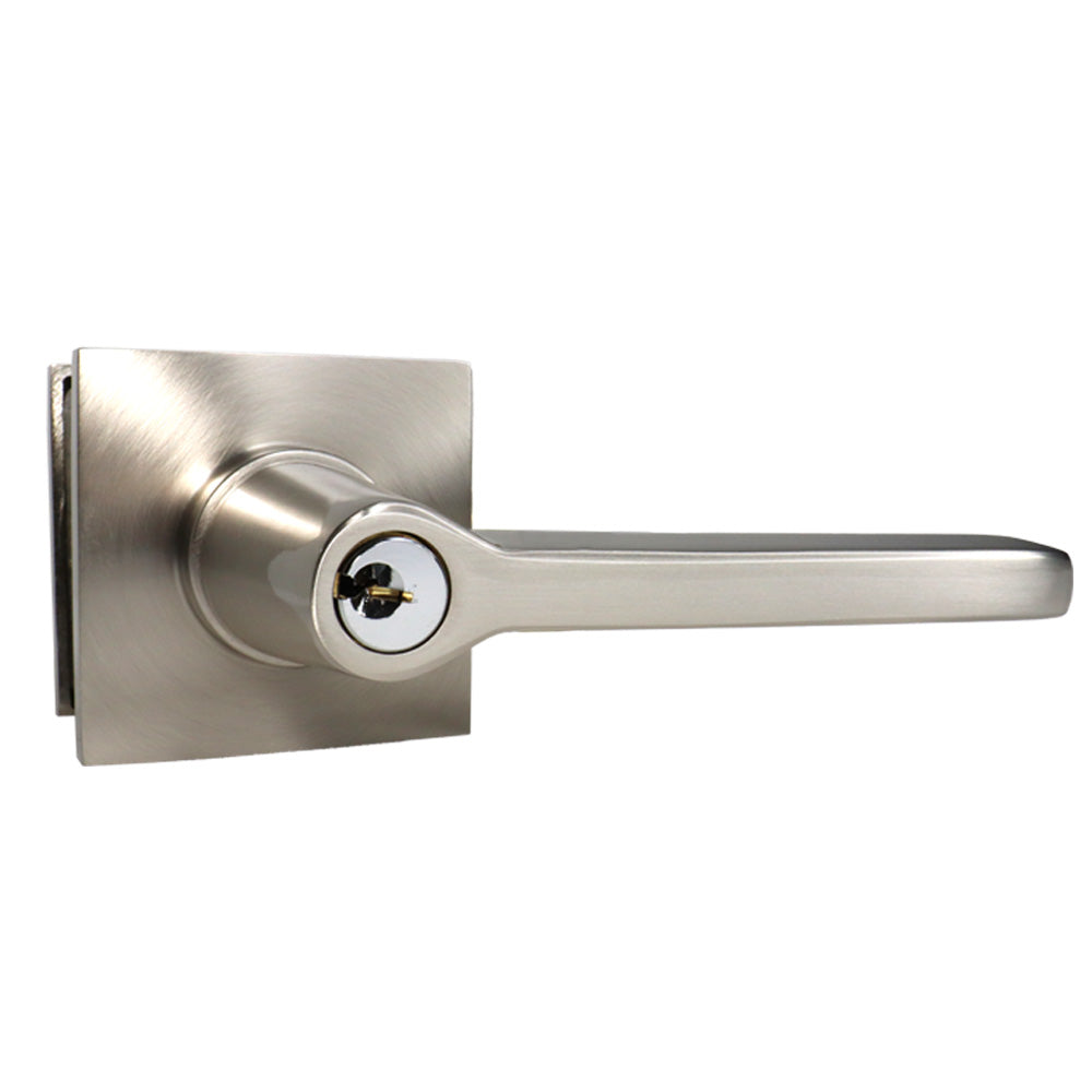Emtek - Helios Lever 2-3/8" and 2-3/4" Backset with Radius Latch Strike Keyed Entry with Square Rose for 1-3/8" to 2-1/16" Door - Satin Nickel (Right Hand)