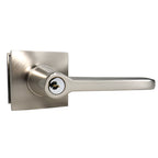 Emtek - Helios Lever 2-3/8" and 2-3/4" Backset with Radius Latch Strike Keyed Entry with Square Rose for 1-3/8" to 2-1/16" Door - Satin Nickel (Right Hand)