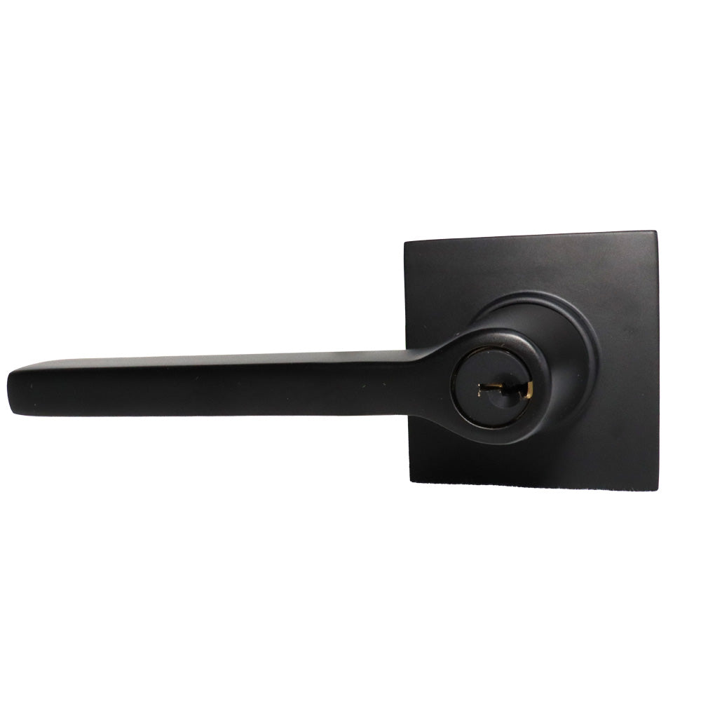 Emtek - Helios Lever 2-3/8" and 2-3/4" Backset with Radius Latch Strike Keyed Entry with Square Rose for 1-3/8" to 2-1/16" Door - Flat Black (Left Hand)