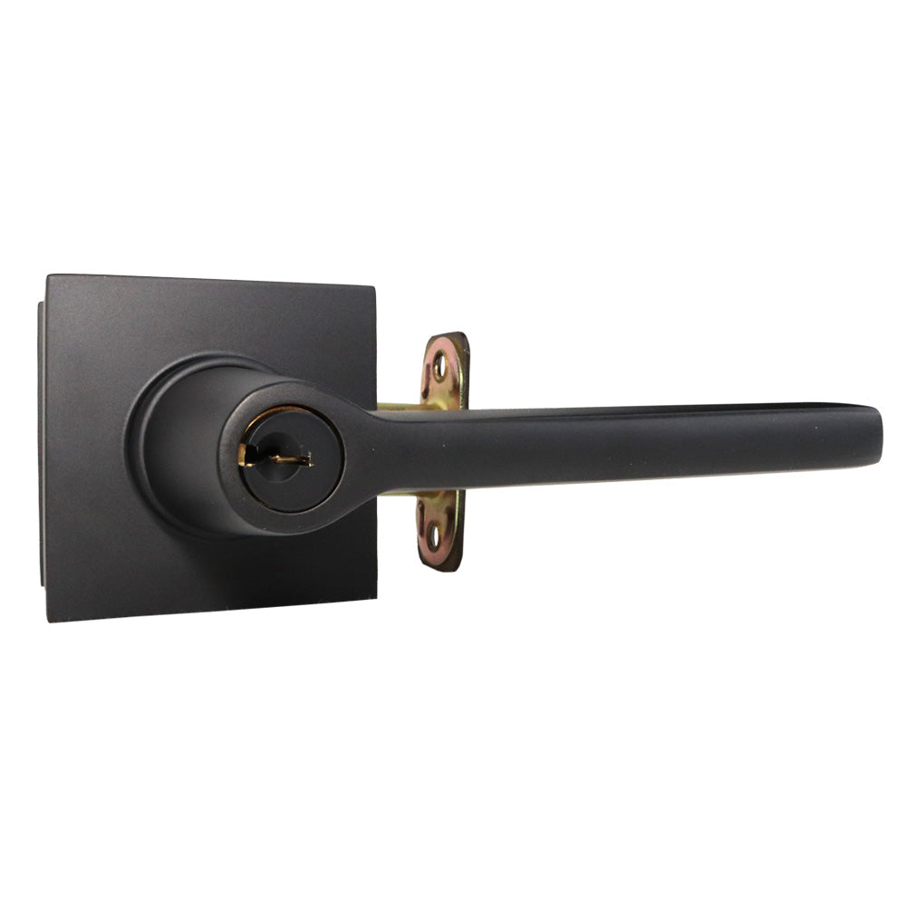 Emtek - Helios Lever 2-3/8" and 2-3/4" Backset with Radius Latch Strike Keyed Entry with Square Rose for 1-3/8" to 2-1/16" Door - Flat Black (Right Hand)