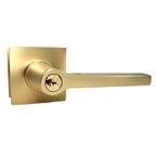 Emtek - Helios Lever 2-3/8" and 2-3/4" Backset with Radius Latch Strike Keyed Entry with Square Rose for 1-3/8" to 2-1/16" Door - Satin Brass (Right Hand)