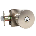 Emtek - Round Knob 2-3/8" and 2-3/4" Backset with Radius Latch Strike Keyed Entry with Square Rose for 1-3/8" to 2-1/16" Door - Satin Nickel