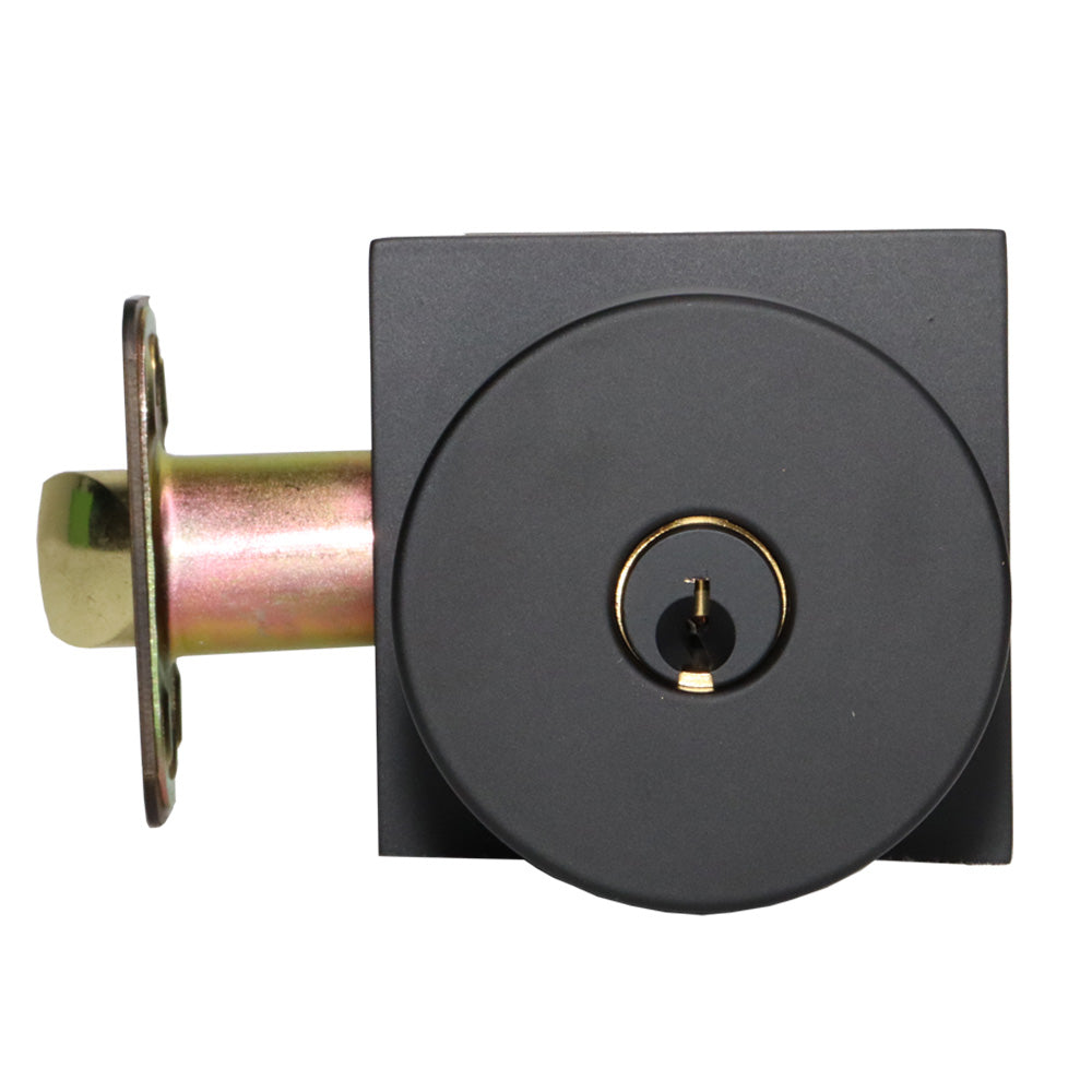 Emtek - Round Knob 2-3/8" and 2-3/4" Backset with Radius Latch Strike Keyed Entry with Square Rose for 1-3/8" to 2-1/16" Door - Flat Black