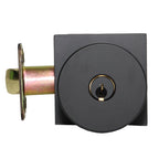 Emtek - Round Knob 2-3/8" and 2-3/4" Backset with Radius Latch Strike Keyed Entry with Square Rose for 1-3/8" to 2-1/16" Door - Flat Black
