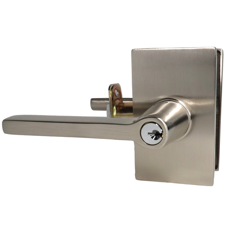 Emtek - Helios Lever 2-3/8" and 2-3/4" Backset with Radius Latch Strike Keyed Entry with Modern Rectangular Rose for 1-3/8" to 2-1/16" Door - Satin Nickel (Right Hand)