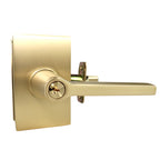 Emtek - Helios Lever 2-3/8" and 2-3/4" Backset with Radius Latch Strike Keyed Entry with Modern Rectangular Rose for 1-3/8" to 2-1/16" Door - Satin Brass (Right Hand)