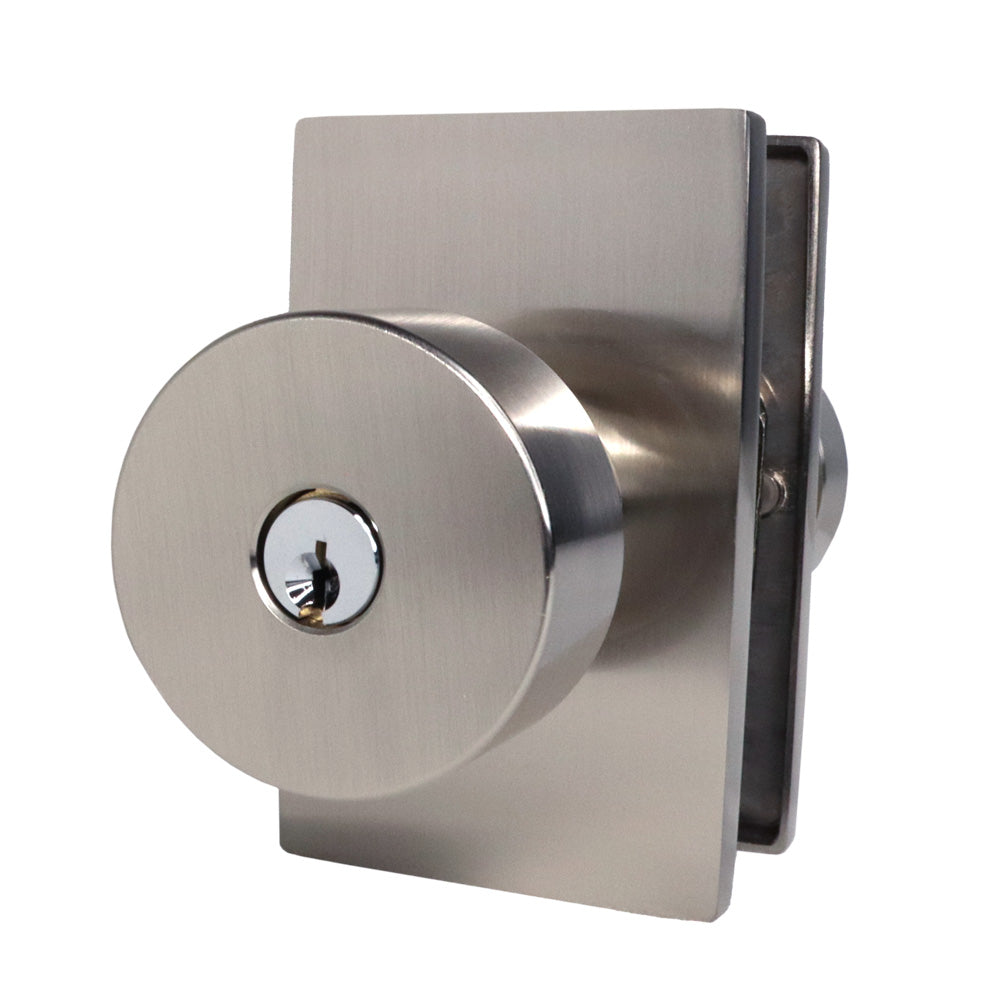 Emtek - Round Knob 2-3/8" and 2-3/4" Backset with Radius Latch Strike Keyed Entry with Modern Rectangular Rose for 1-3/8" to 2-1/16" Door - Satin Nickel