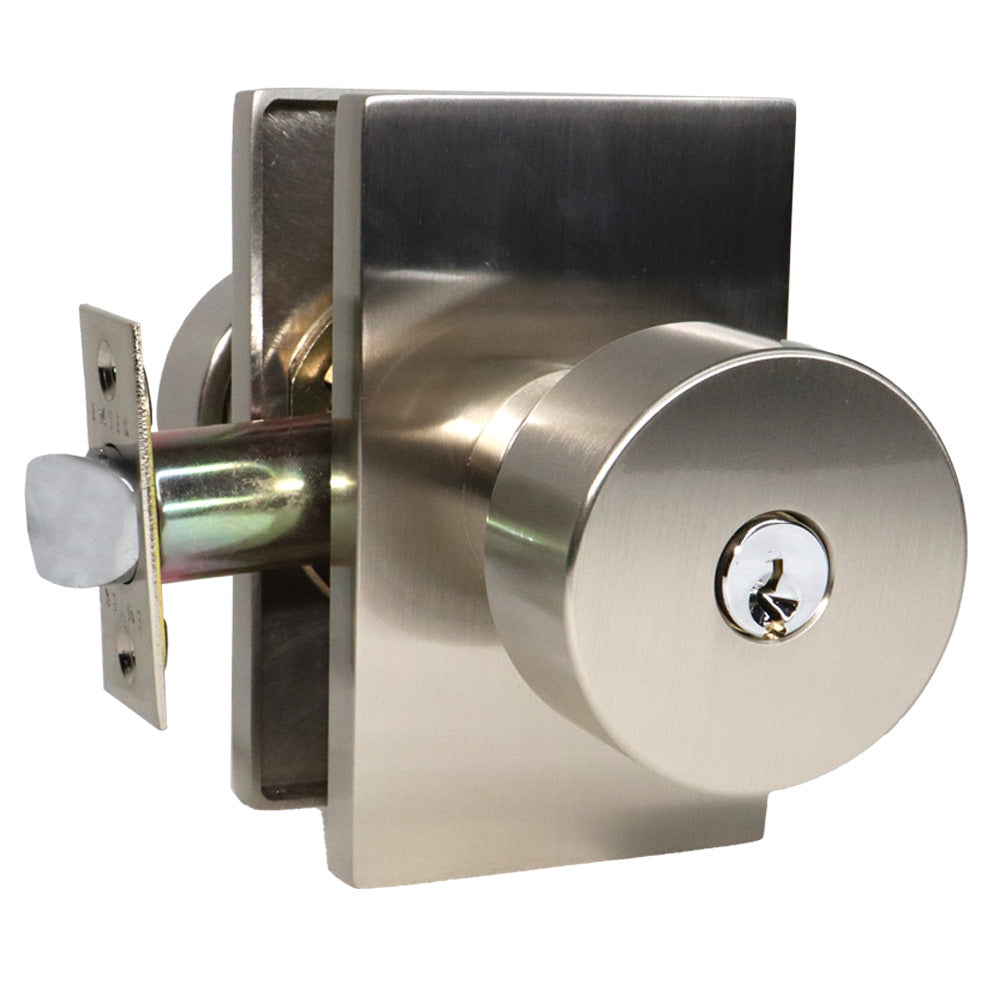 Emtek - Round Knob 2-3/8" and 2-3/4" Backset Keyed Entry with Modern Rectangular Rose for 1-3/8" to 2-1/16" Door - Satin Nickel