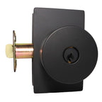 Emtek - Round Knob 2-3/8" and 2-3/4" Backset with Radius Latch Strike Keyed Entry with Modern Rectangular Rose for 1-3/8" to 2-1/16" Door - Flat Black