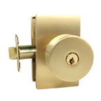 Emtek - Round Knob 2-3/8" and 2-3/4" Backset with Radius Latch Strike Keyed Entry with Modern Rectangular Rose for 1-3/8" to 2-1/16" Door - Satin Brass