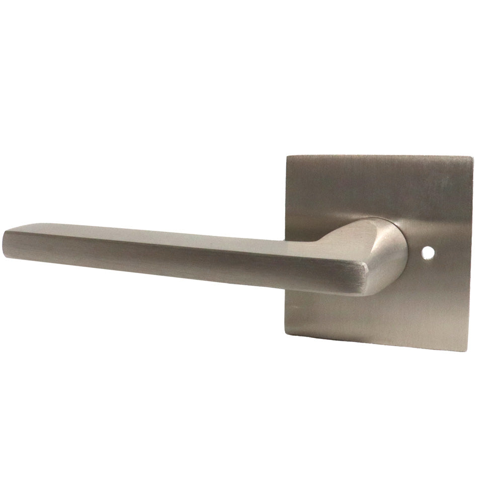 Emtek - Helios Lever 2-3/8" Backset with Radius Latch Strike Privacy with Square Rose for 1-1/4" to 2" Door - Satin Nickel (Left Hand)