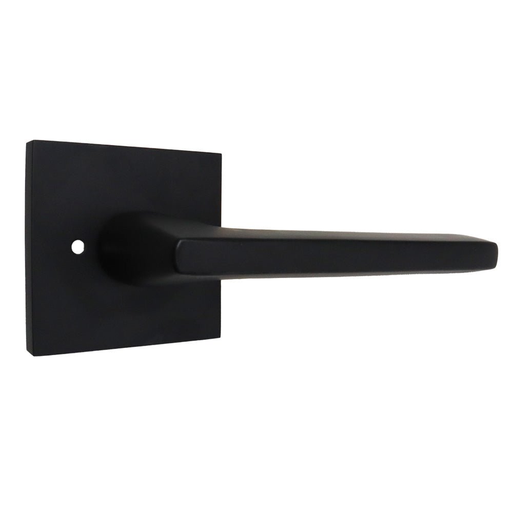 Emtek 5210HLOUS19RH.RLS Helios Lever Right Hand 2-3/8" Backset with Radius Latch Strike Privacy with Square Rose for 1-1/4" to 2" Door Flat Black Finish Main image