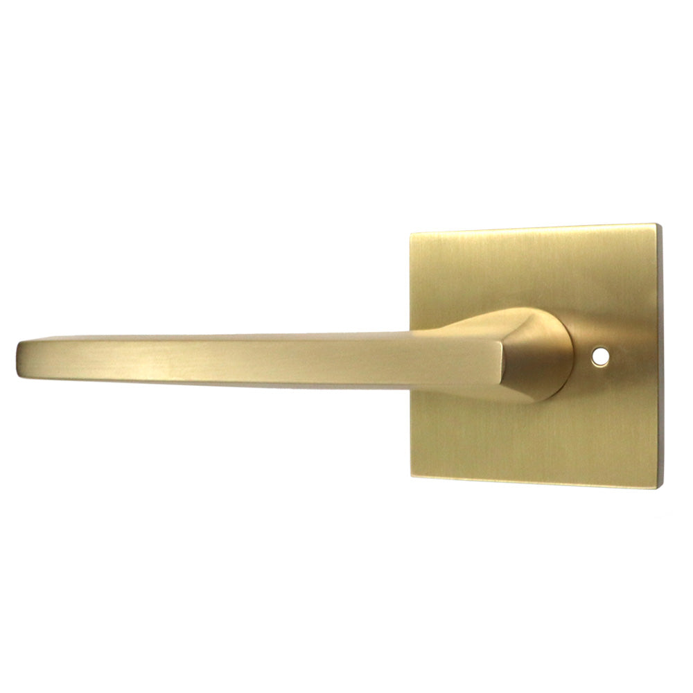 Emtek - Helios Lever 2-3/8" Backset with Radius Latch Strike Privacy with Square Rose for 1-1/4" to 2" Door - Satin Brass (Left Hand)