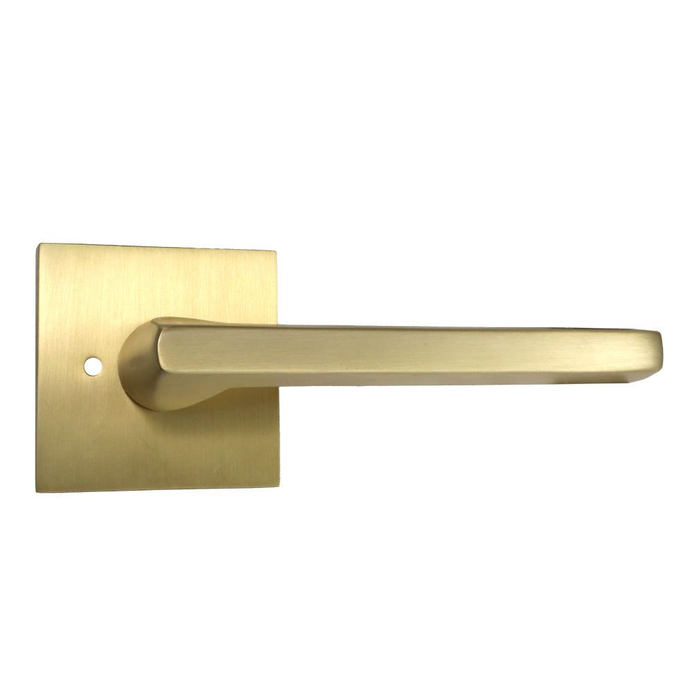 Emtek - Helios Lever 2-3/8" Backset with Radius Latch Strike Privacy with Square Rose for 1-1/4" to 2" Door - Satin Brass (Right Hand)