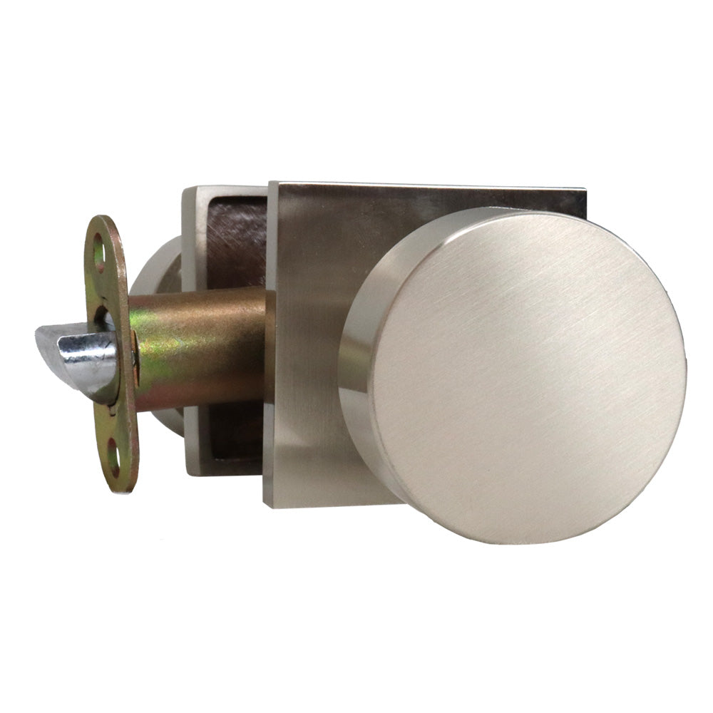 Emtek - Round Knob 2-3/8" Backset with Radius Latch Strike Privacy with Square Rose for 1-1/4" to 2" Door - Satin Nickel