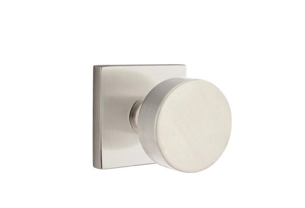 Emtek - Round Knob 2-3/8" Backset Privacy with Square Rose for 1-1/4" to 2" Door - Satin Nickel