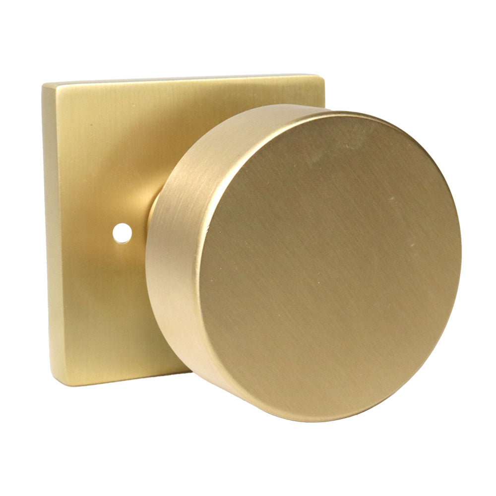 Emtek - Round Knob 2-3/8" Backset with Radius Latch Strike Privacy with Square Rose for 1-1/4" to 2" Door - Satin Brass