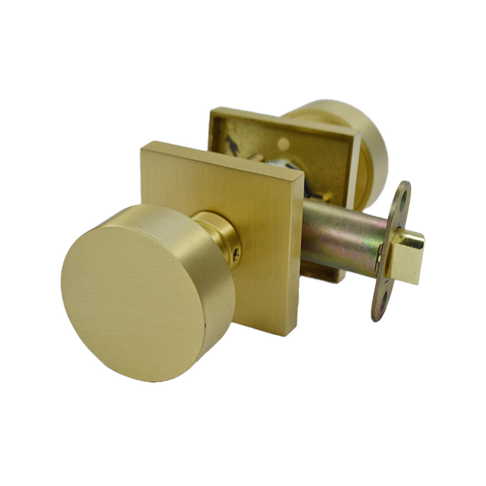 Emtek - Round Knob 2-3/8" Backset Privacy with Square Rose for 1-1/4" to 2" Door - Satin Brass