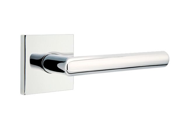 Emtek - Stuttgart Lever 2-3/8" Backset Privacy with Square Rose for 1-1/4" to 2" Door - Polished Chrome (Left Hand)