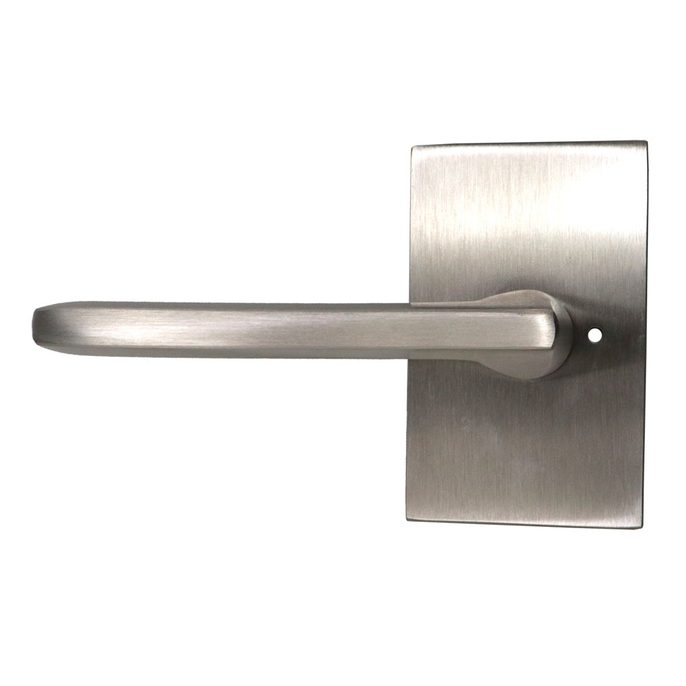 Emtek - Helios Lever 2-3/8" Backset with Radius Latch Strike Privacy with Modern Rectangular Rose for 1-1/4" to 2" Door - Satin Nickel (Left Hand)